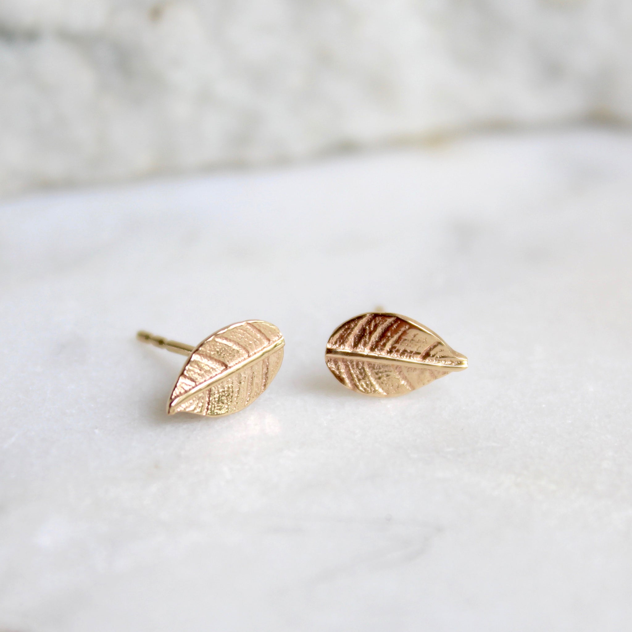 9ct Gold Leaf Earrings, – Amulette Jewellery