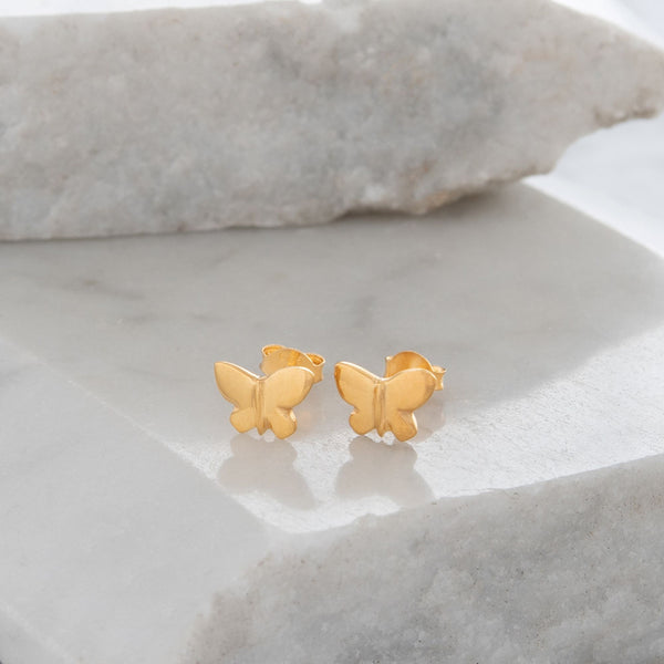 Butterfly Stud Earrings Gold or Rose Gold Vermeil