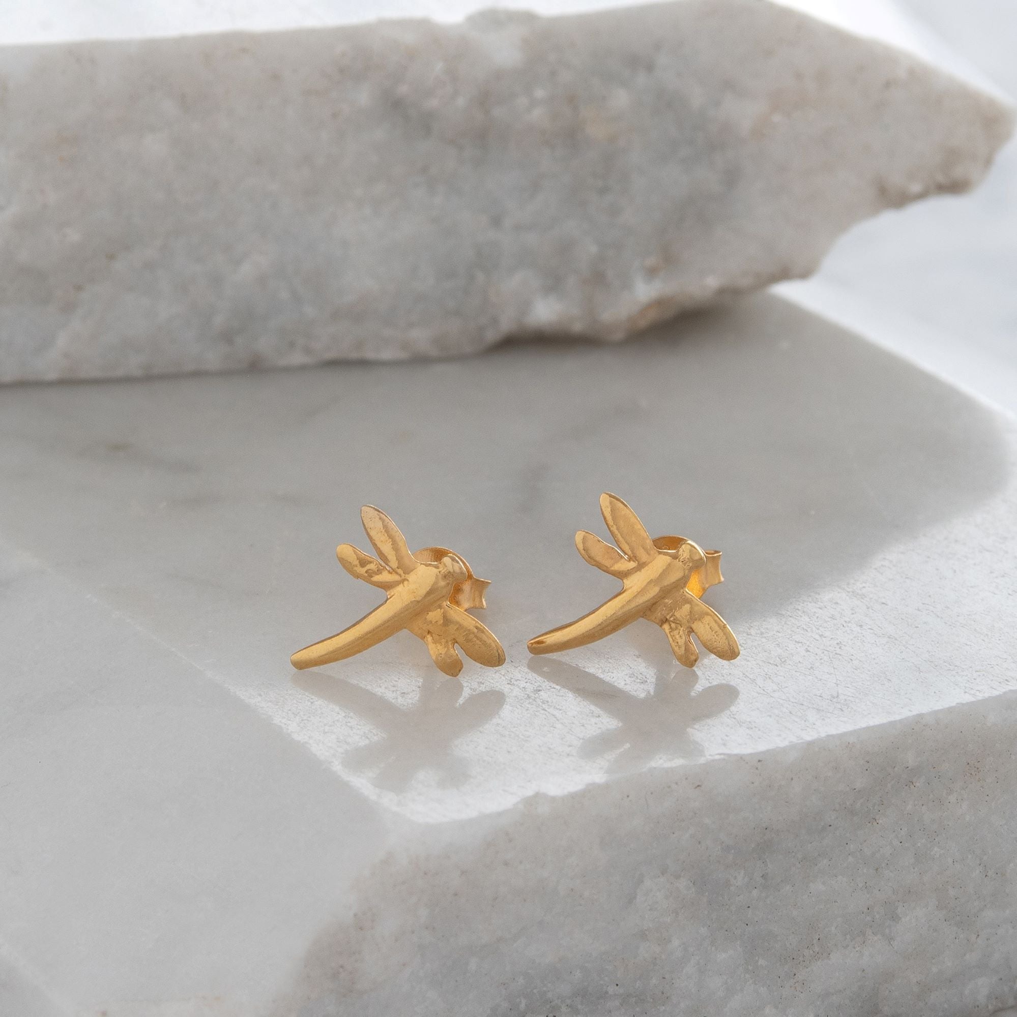 Dragonfly Stud Earrings Gold or Rose Gold Vermeil