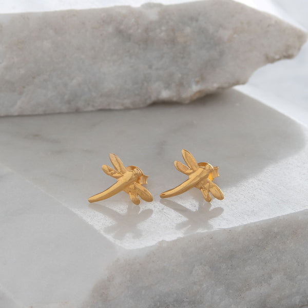 Dragonfly Stud Earrings Gold or Rose Gold Vermeil