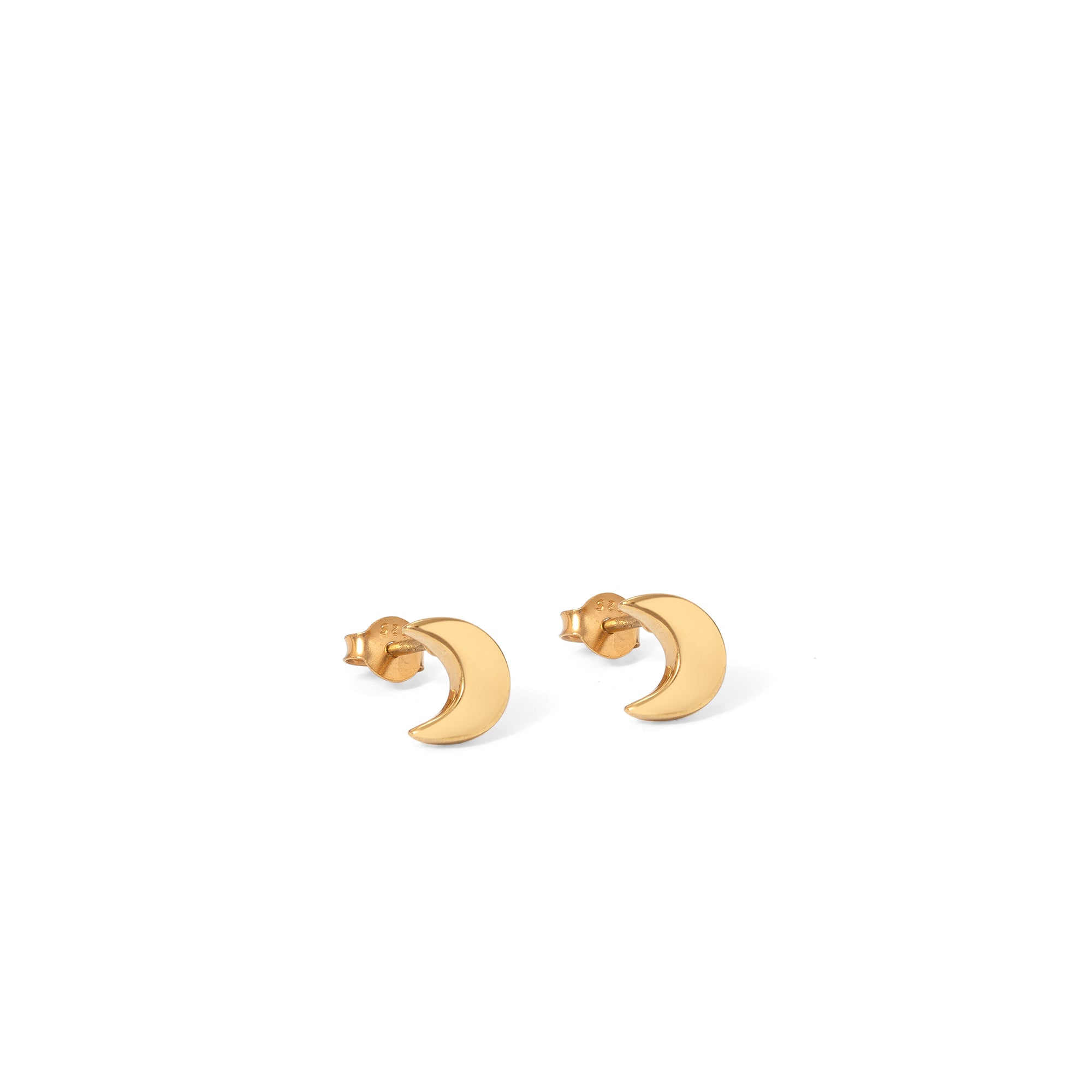 Moon Stud Earrings Gold Vermeil