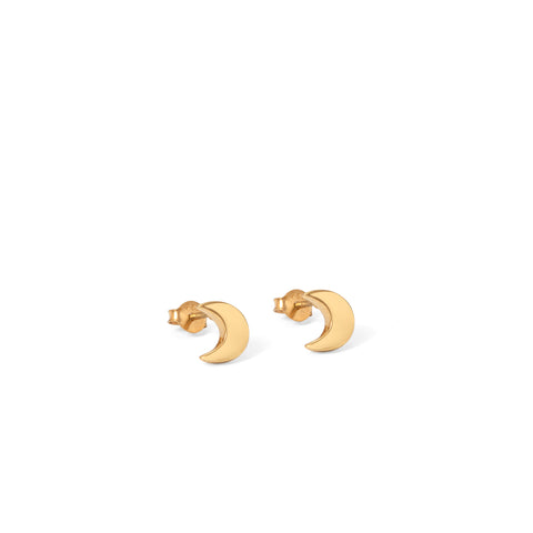 Moon Stud Earrings Gold Vermeil