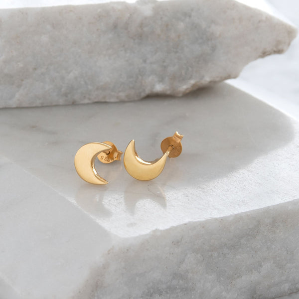 Moon Stud Earrings Gold Vermeil