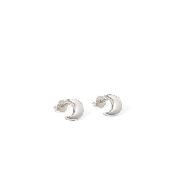 Moon Stud Earrings Sterling Silver