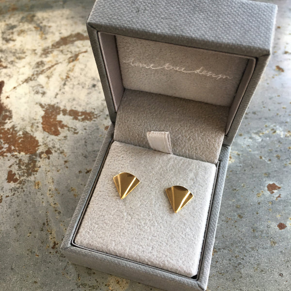 Art Deco Fan Stud Earrings Gold Vermeil