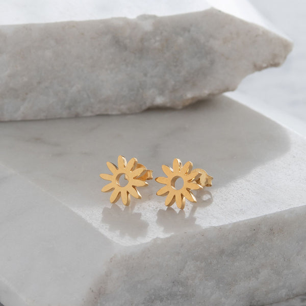 Flower Stud Earrings Gold Vermeil