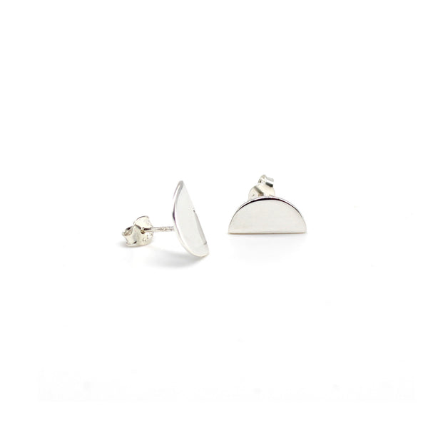 Half Moon Semi Circle Stud Earrings Sterling Silver