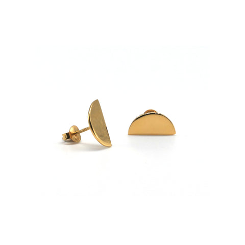 Half Moon Semi Circle Stud Earrings Gold Vermeil