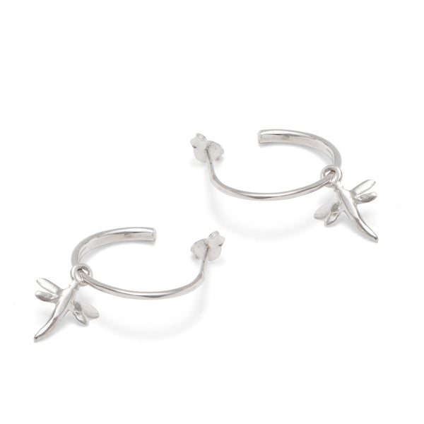 Half Hoop Earrings with Dragonfly Sterling Silver