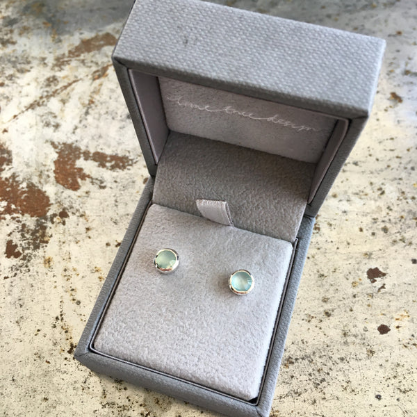 Birthstone Stud Earrings March: Aqua and Sterling Silver