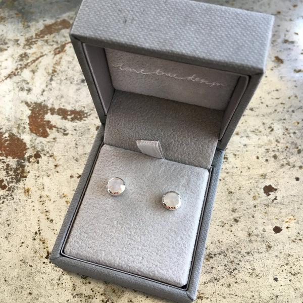 Birthstone Stud Earrings June: Moonstone and Sterling Silver