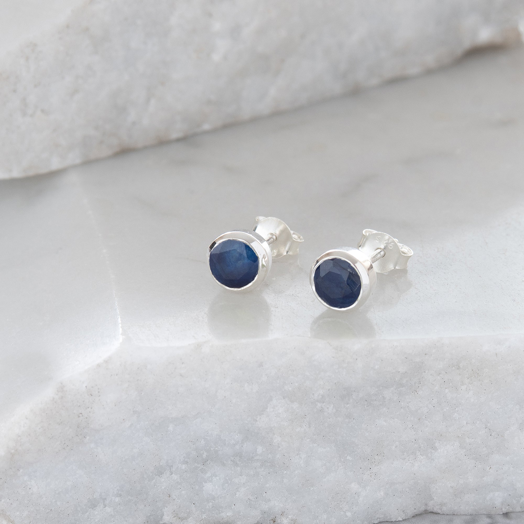 Sapphire stud earrings sterling silver hot sale
