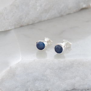 Birthstone Stud Earrings September: Sapphire and Sterling Silver