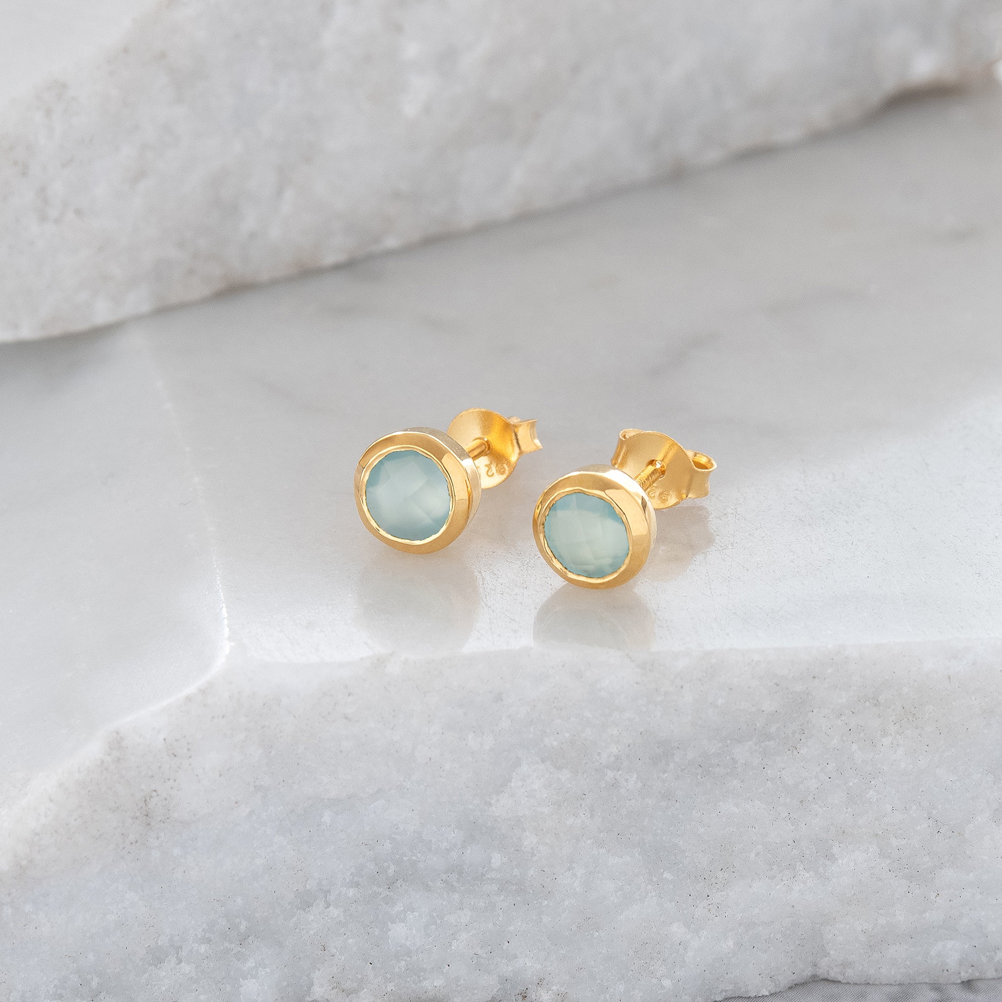 Birthstone Stud Earrings March: Aqua and Gold Vermeil