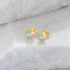 Birthstone Stud Earrings March: Aqua and Gold Vermeil
