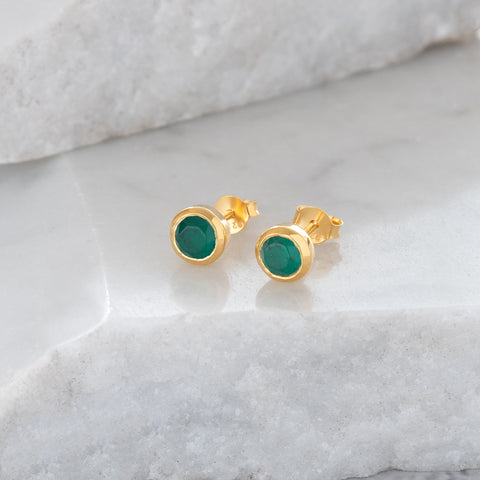 Birthstone Stud Earrings May: Emerald and Gold Vermeil