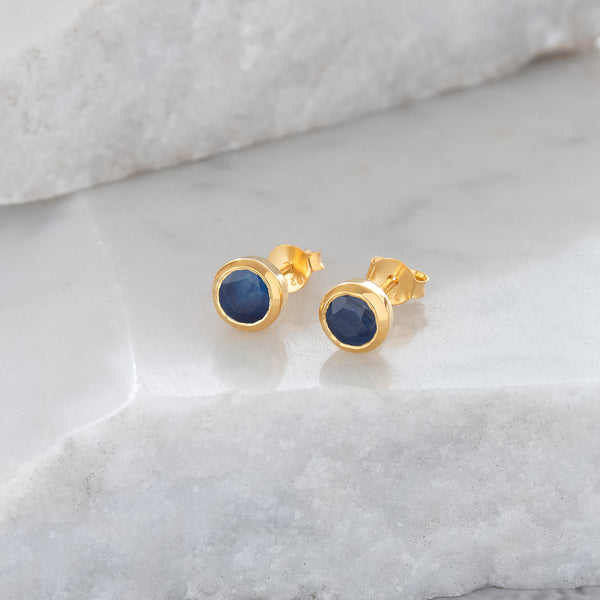 Birthstone Stud Earrings September: Sapphire and Gold Vermeil