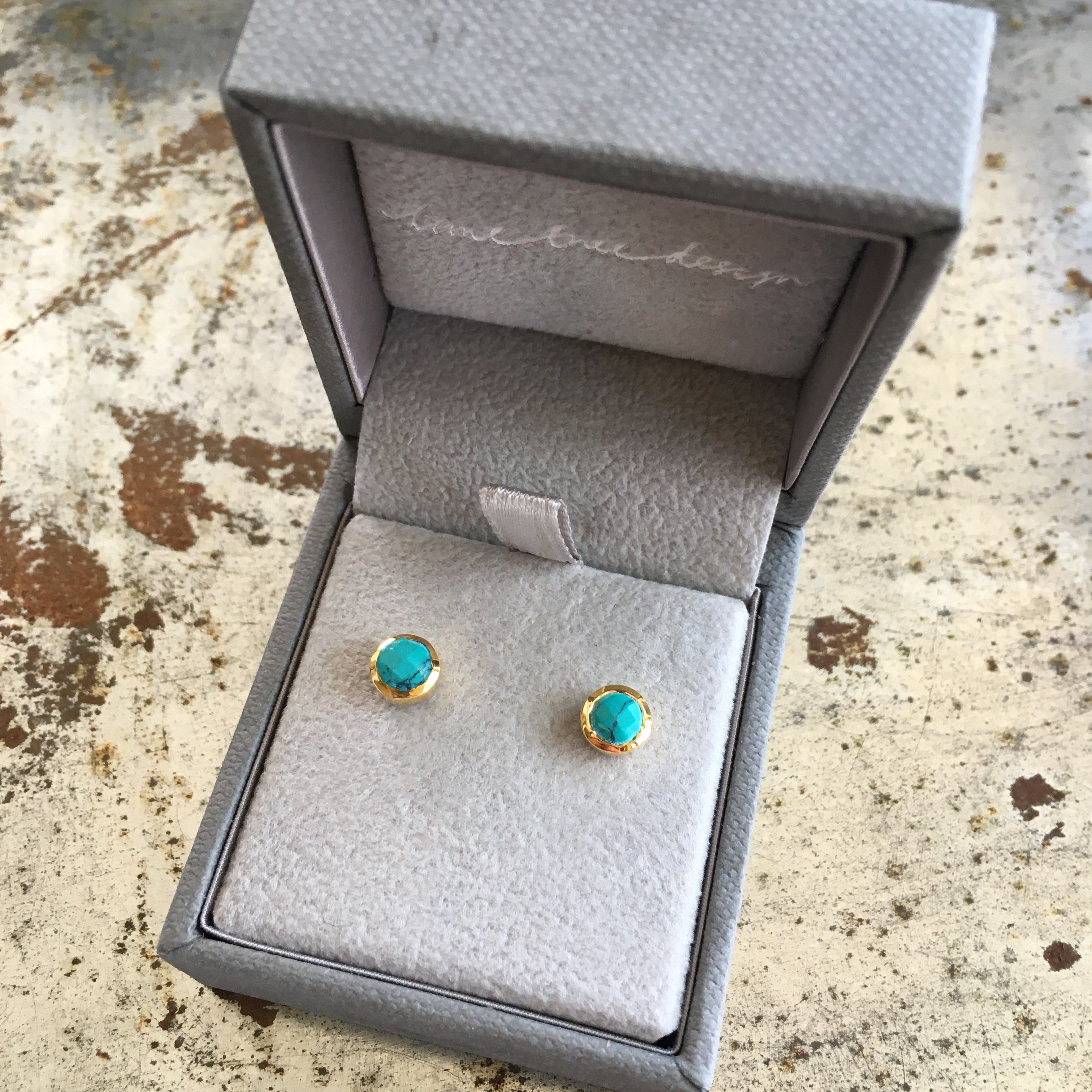 Birthstone Stud Earrings December: Turquoise and Gold Vermeil