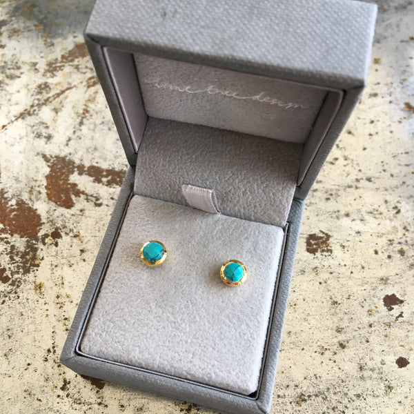 Birthstone Stud Earrings December: Turquoise and Gold Vermeil