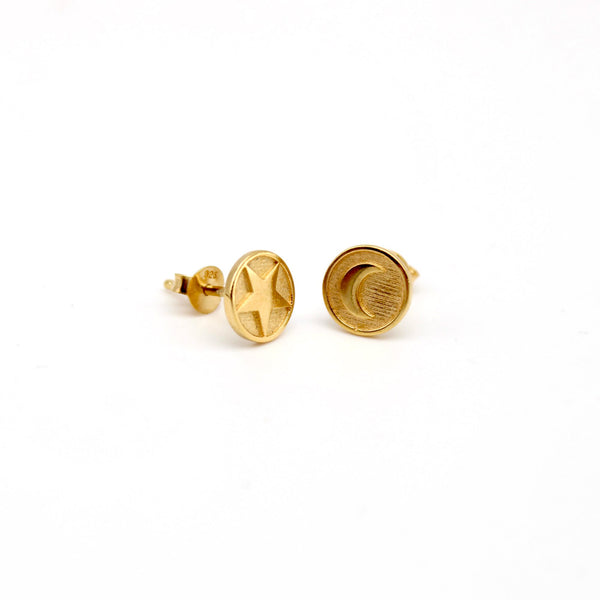 moon star medallion earrings gold 