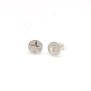 moon and star silver stud earring 