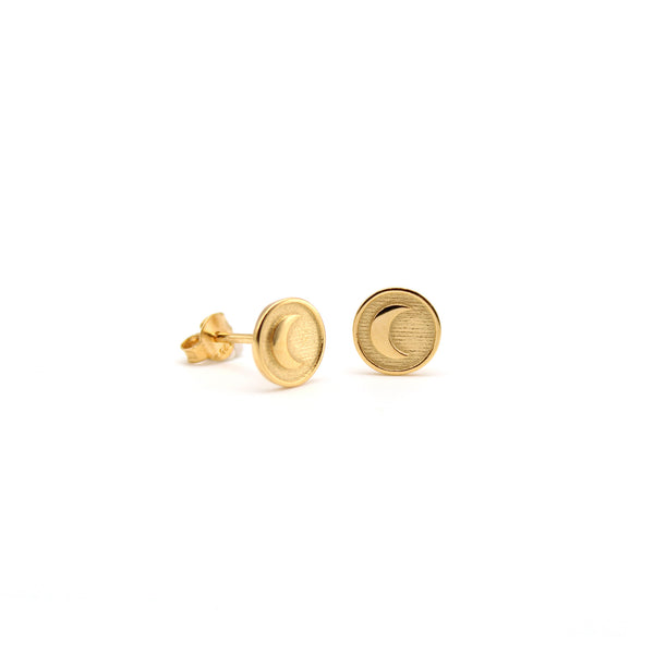 Gold vermeil medallion moon stud earrings 