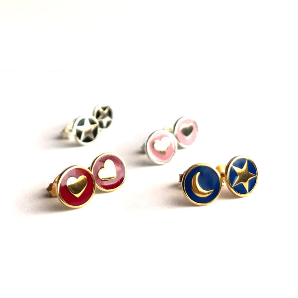 Enamel Heart Stud Earrings