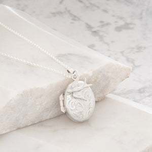 Personalised Engraved Oval Locket with Swallow Necklace Sterling