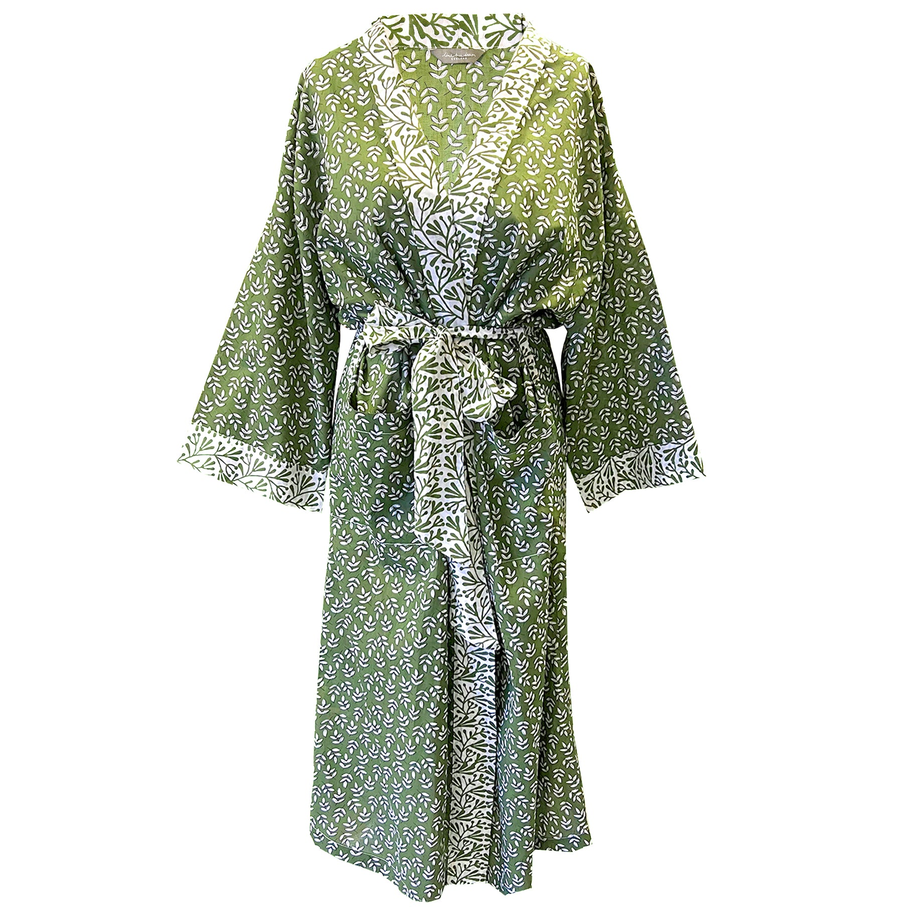Green Leaf Cotton Full Length Kimono