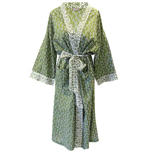 Green Leaf Cotton Full Length Kimono