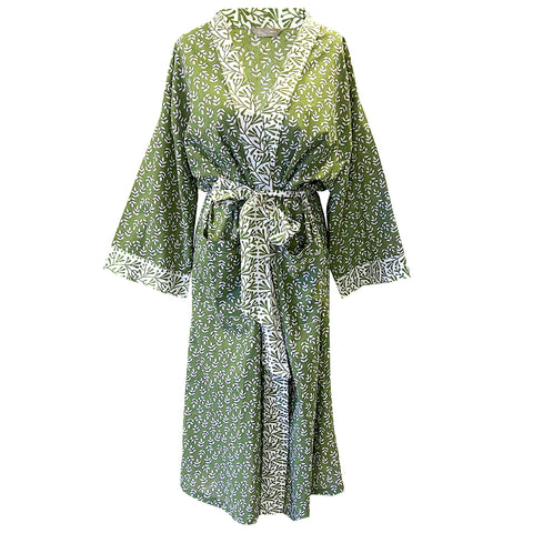 Green Leaf Cotton Full Length Kimono