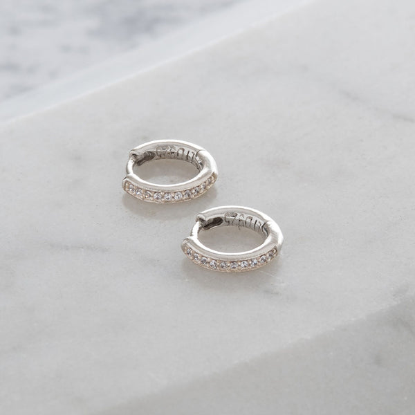 Huggie Hoop Earrings Sterling Silver Diamanté