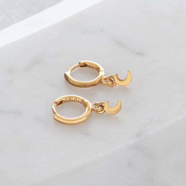 Huggie Hoop Earrings with Mini Moon Gold Vermeil