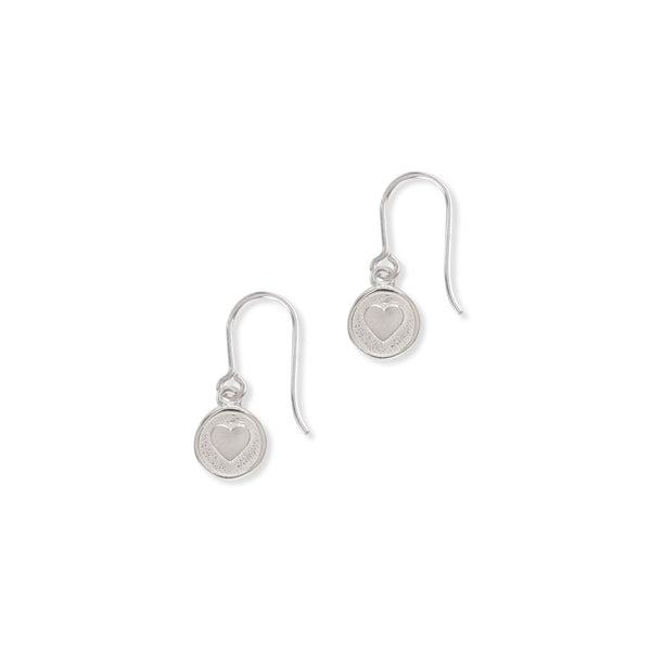 Mini Heart Medallion Hook Earrings Sterling Silver or Gold Vermeil