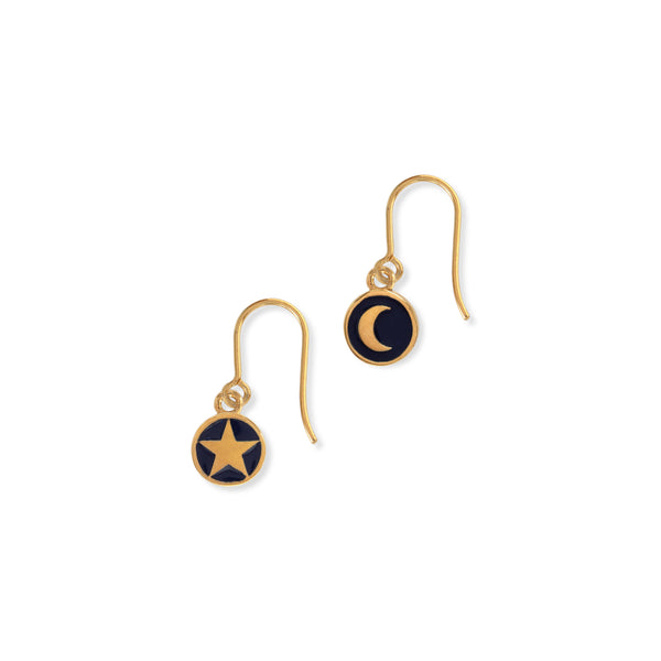 Mini Moon and Star Enamel Hook Earrings