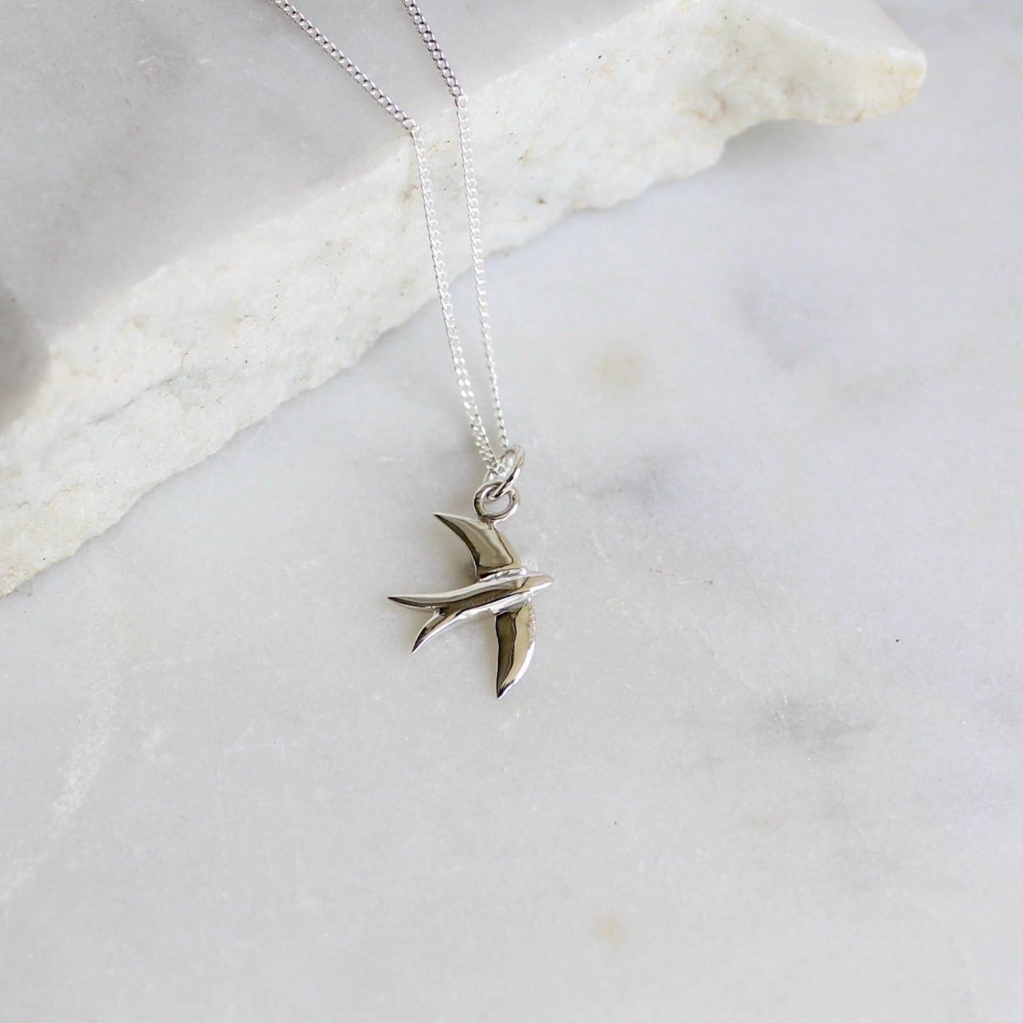 Swallow Charm Necklace Sterling Silver