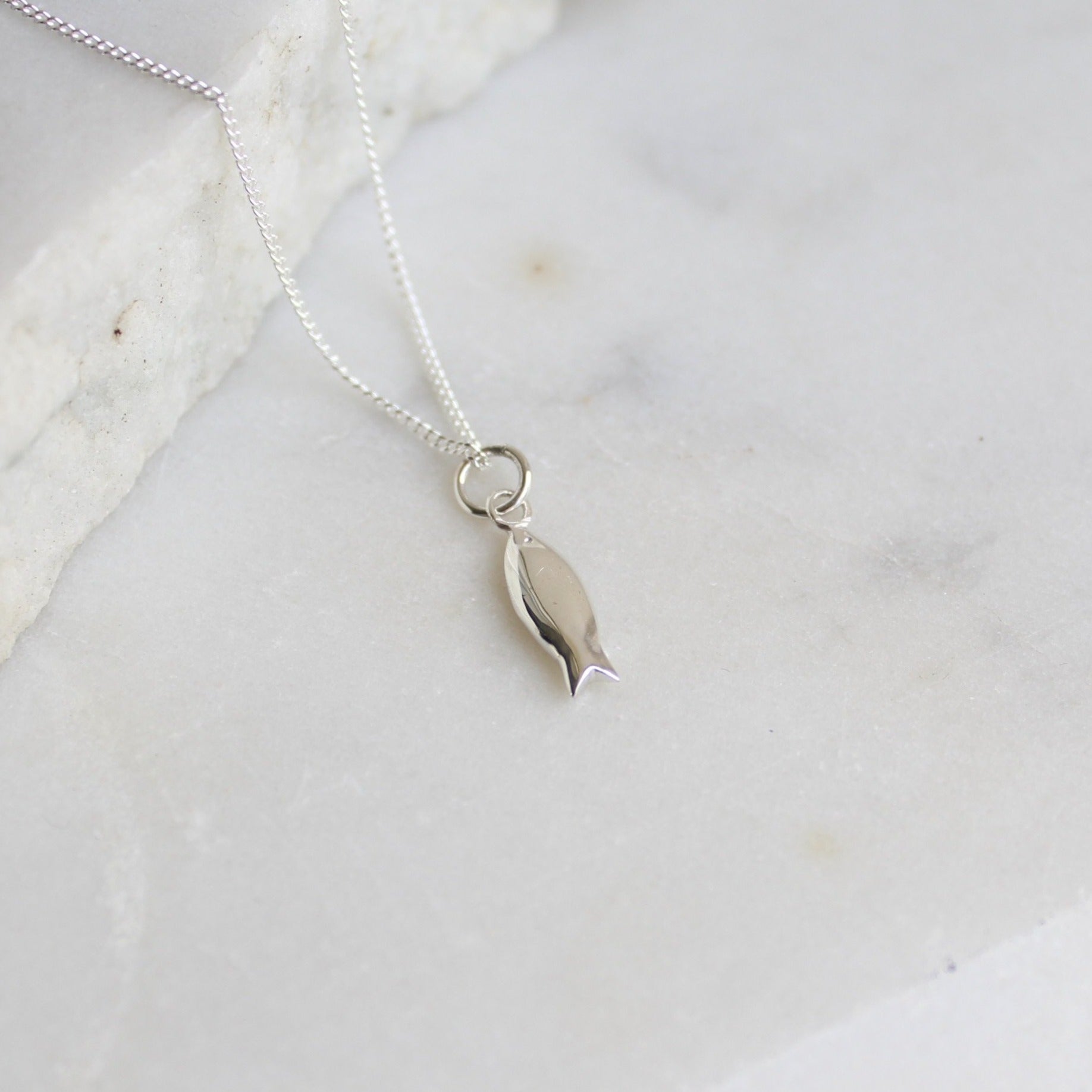 Tiny Fish Charm Necklace Sterling Silver