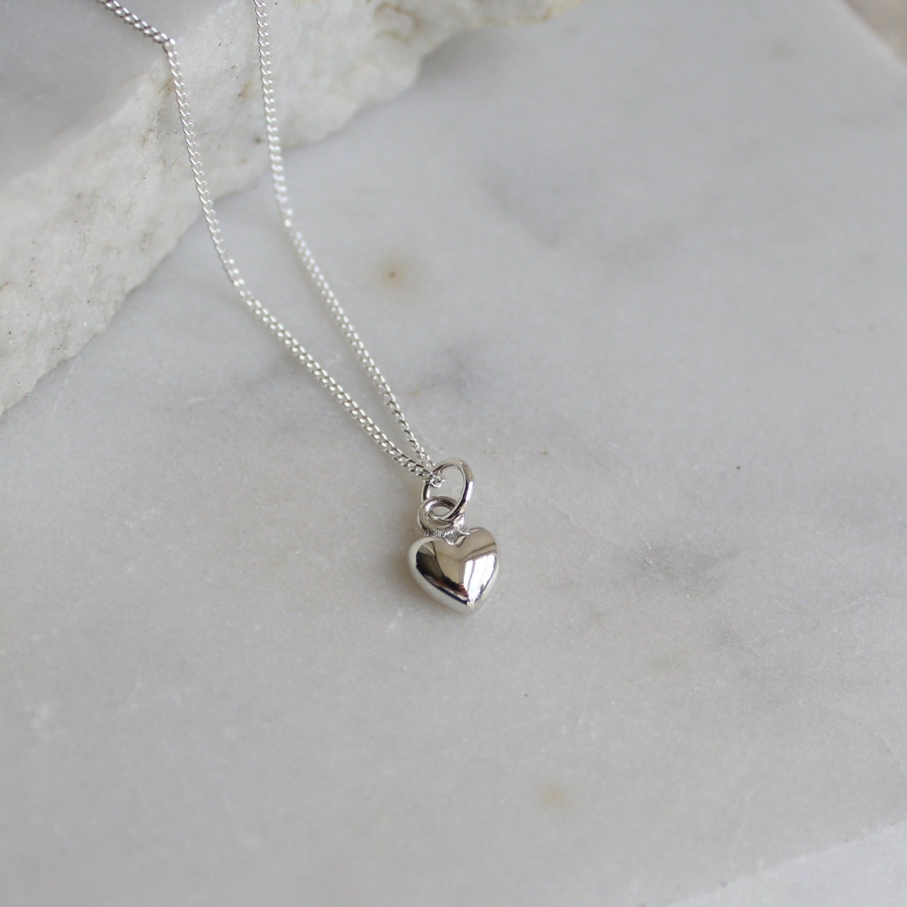 Tiny Heart Charm Necklace Sterling Silver