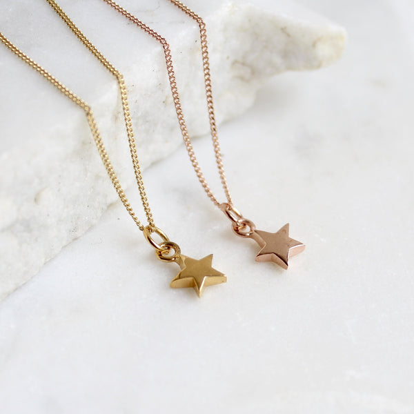 Star Charm Necklace Gold or Rose Gold Vermeil