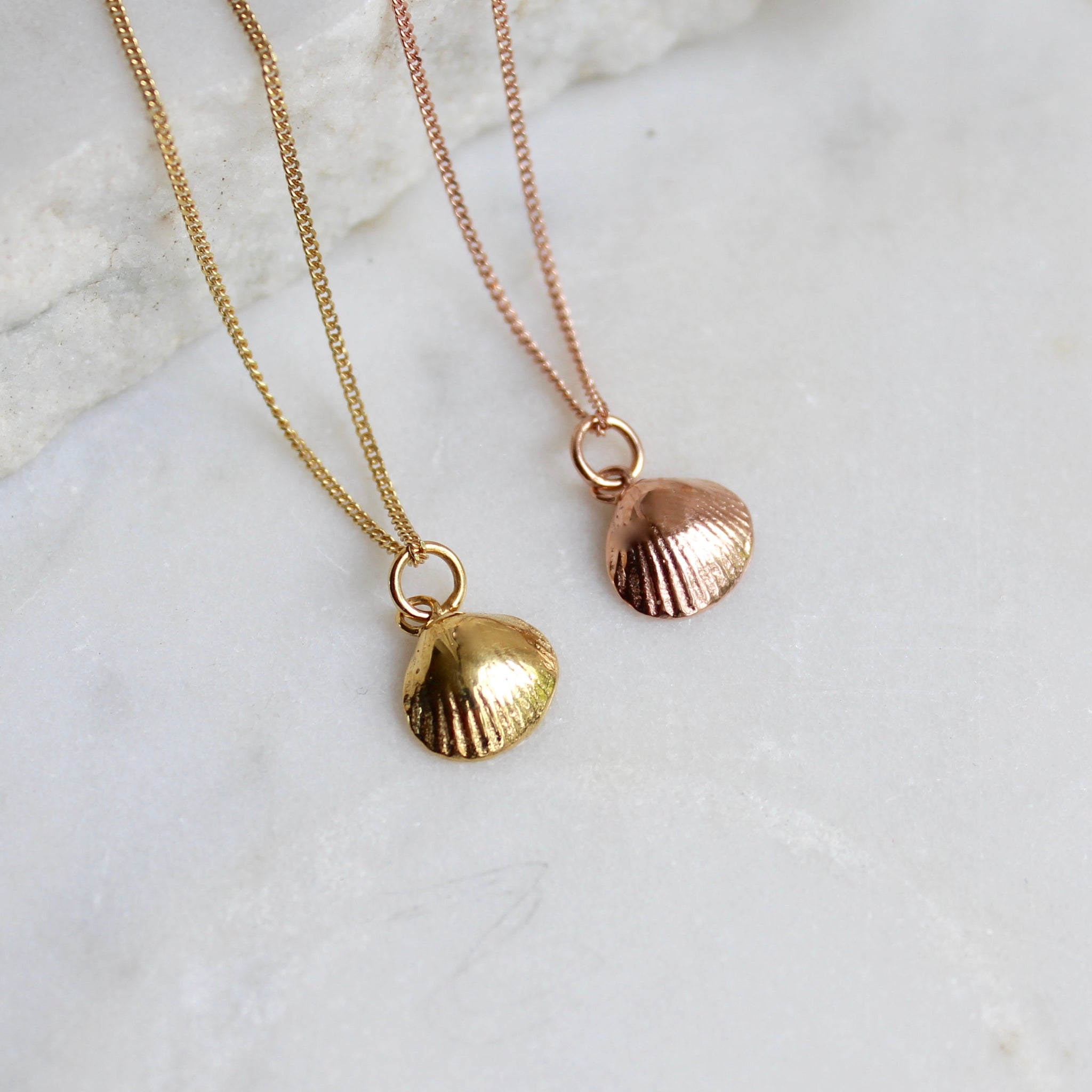 Tiny Shell Charm Necklace Gold or Rose Gold Vermeil