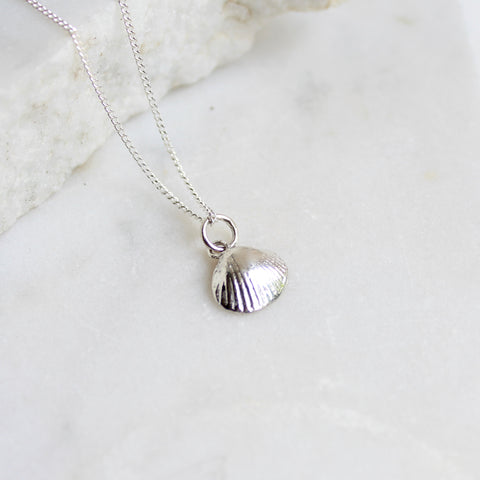 Tiny Shell Charm Necklace Sterling Silver