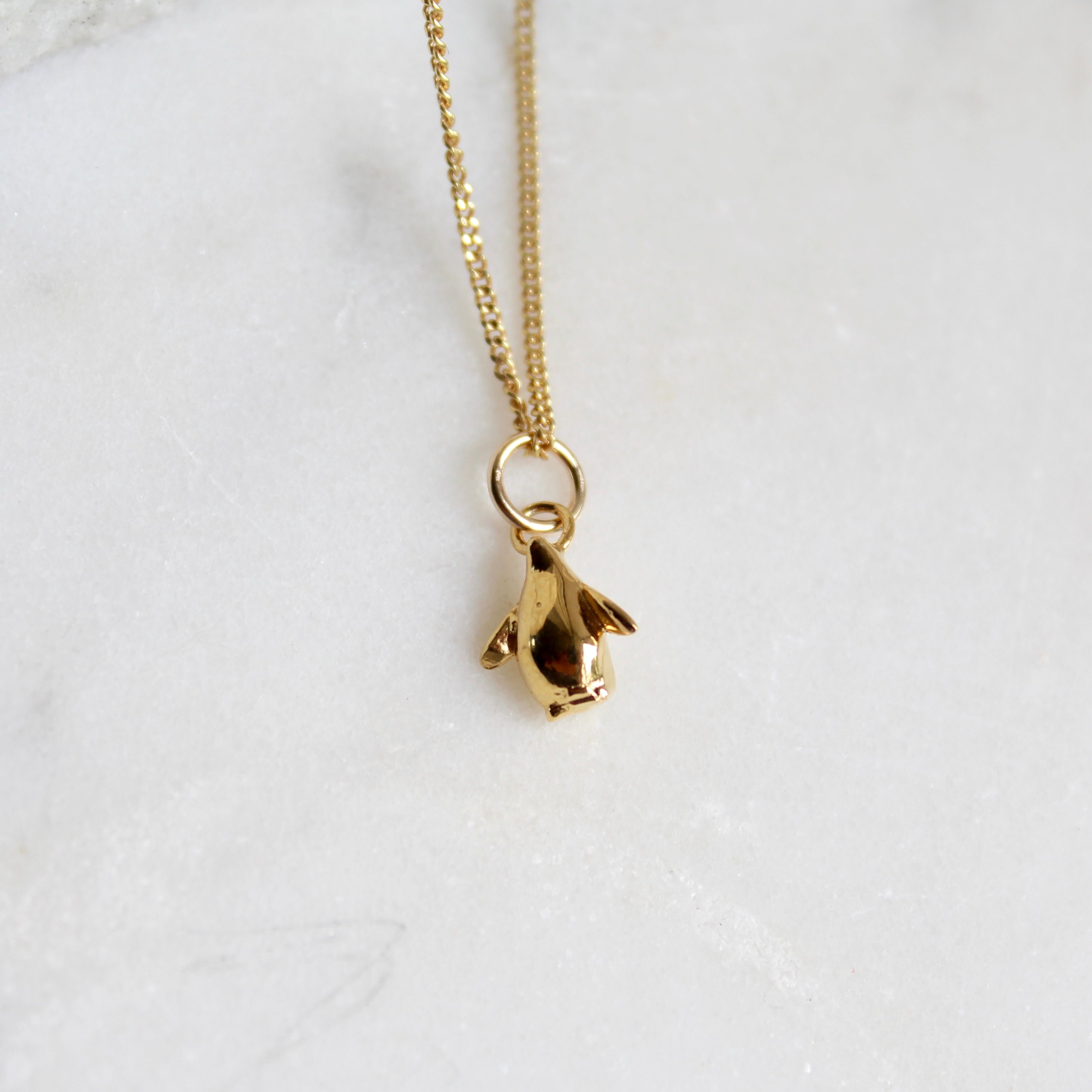 Tiny Penguin Charm Necklace Gold Vermeil