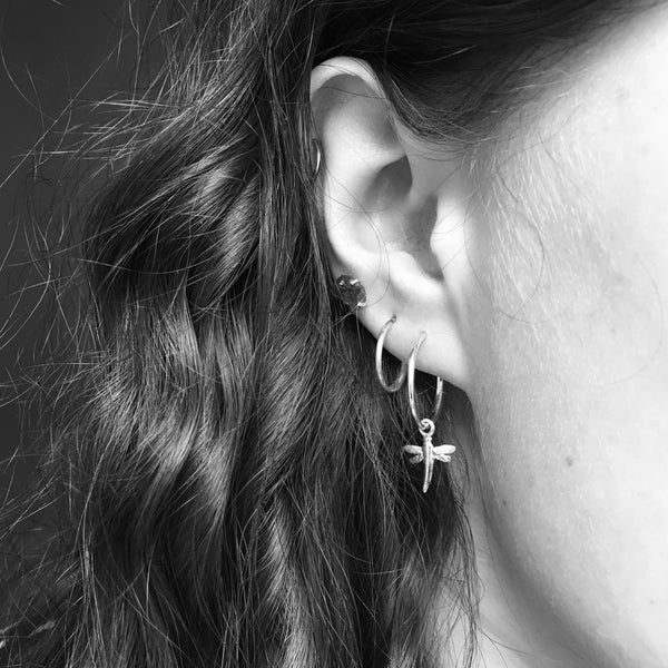 Half Hoop Earrings with Dragonfly Sterling Silver