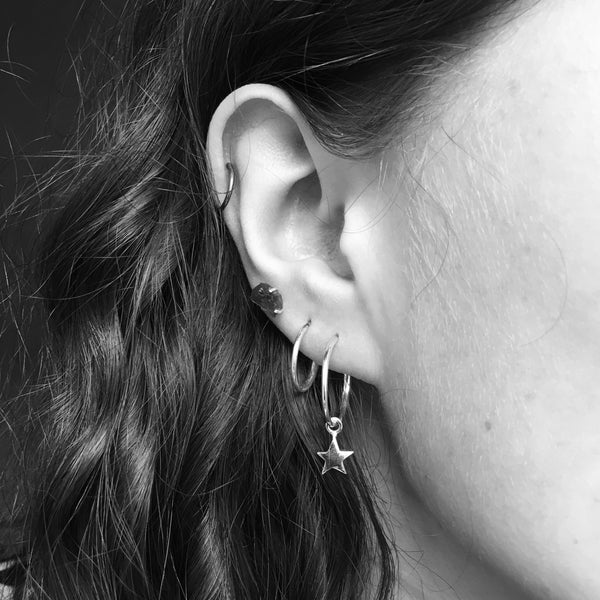 Half Hoop Earrings with Star Sterling Silver