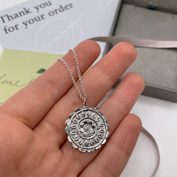 Flower And Petals Amulet Necklace Sterling Silver