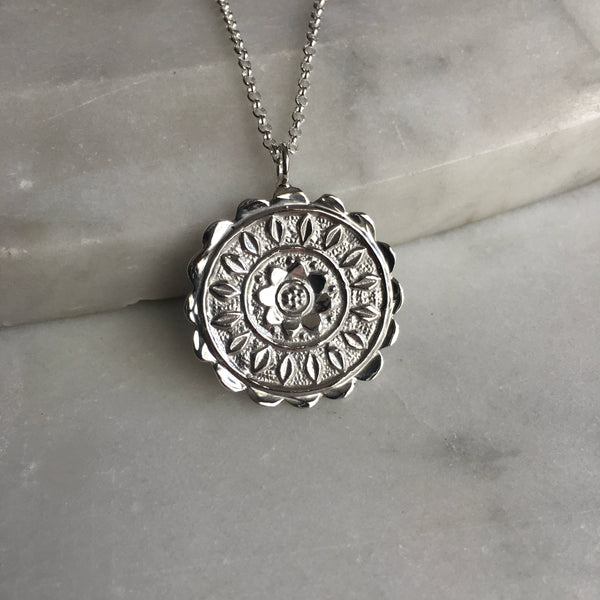 Flower And Petals Amulet Necklace Sterling Silver