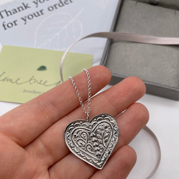 Iced Heart Amulet Necklace Sterling Silver