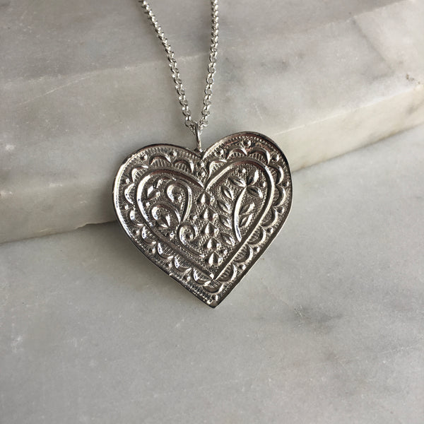 Iced Heart Amulet Necklace Sterling Silver