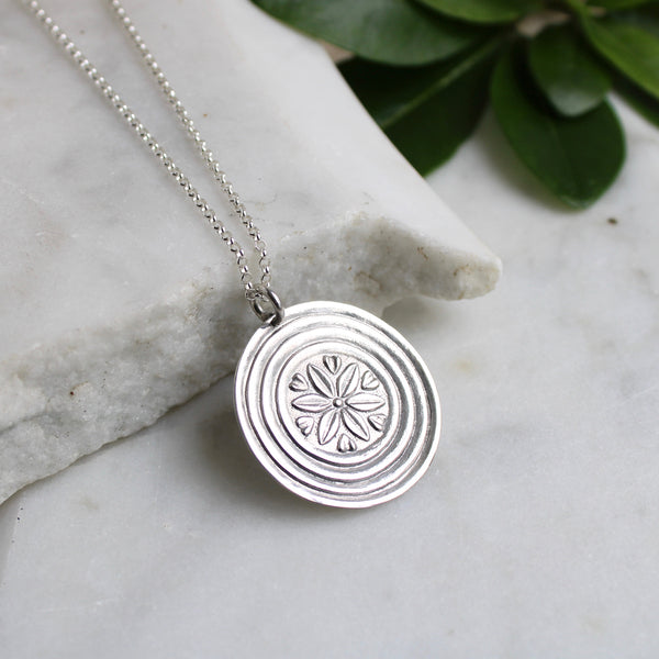 Sand Flower Amulet Necklace Sterling Silver