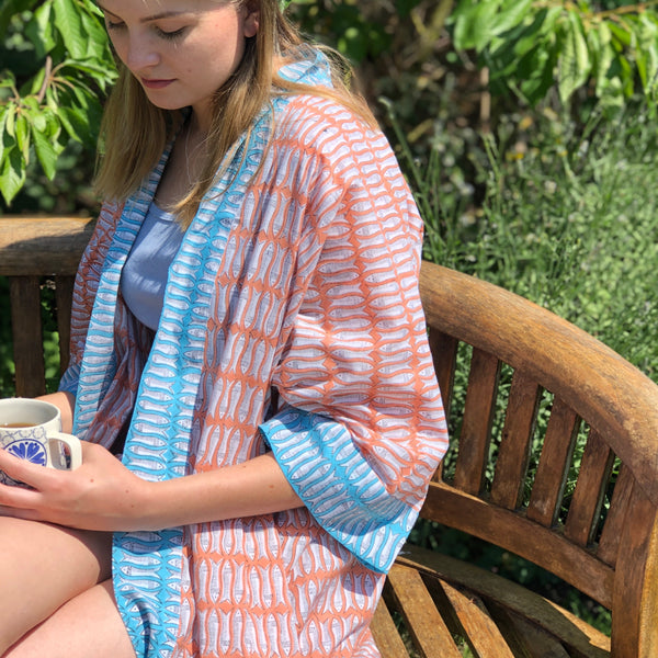 orange fish kimono robe 
